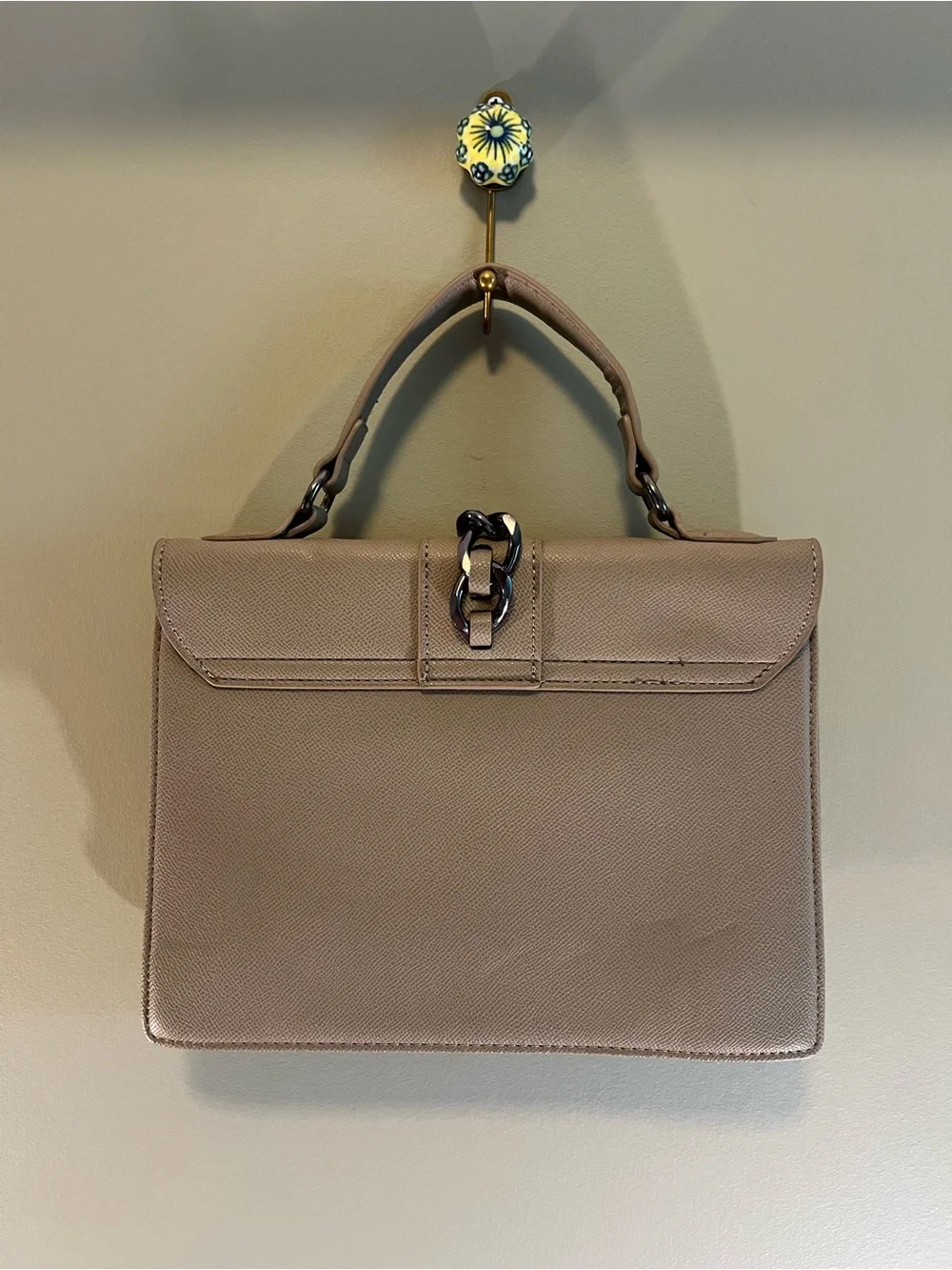Badgley Mischka Taupe Structured Satchel with Gunmetal Studs | Vegan Leather